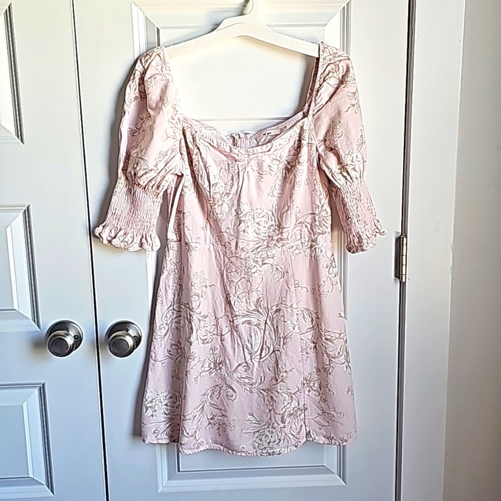 Mi Ami Pink and Floral Linen Blend Mini Dress in Women's Size Medium EUC - Picture 2 of 5
